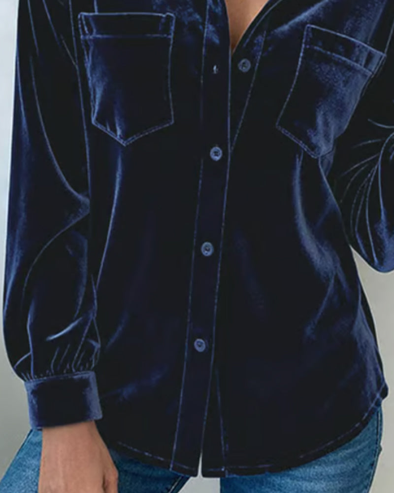 Pocket Design Collared Long-Sleeve Shirt