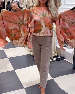 Crew Neck Printed Loose Sweater