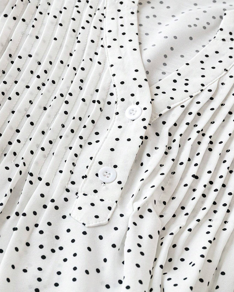 Ruffle Sleeve V-Neck Polka Dot Blouse