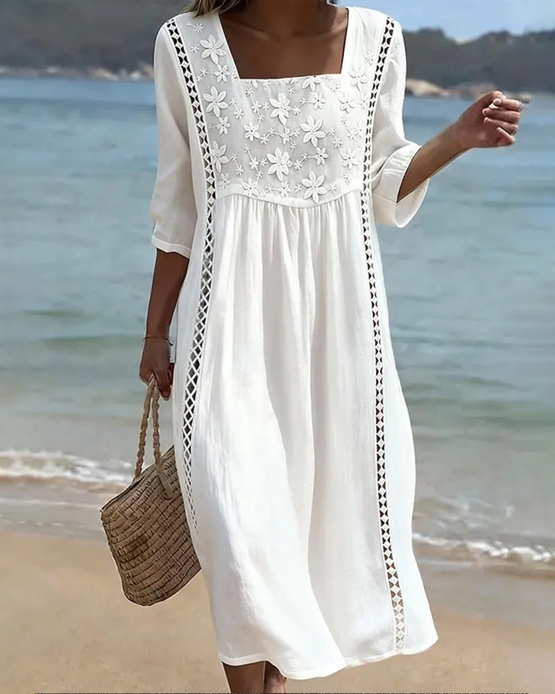Square Neck Hollow Out Casual Dress