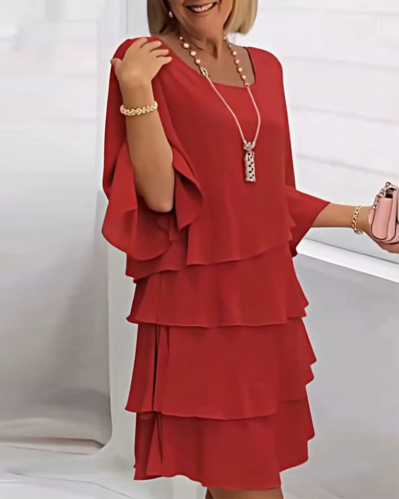 Elegant Solid Color Three-Quarter Sleeve Dress