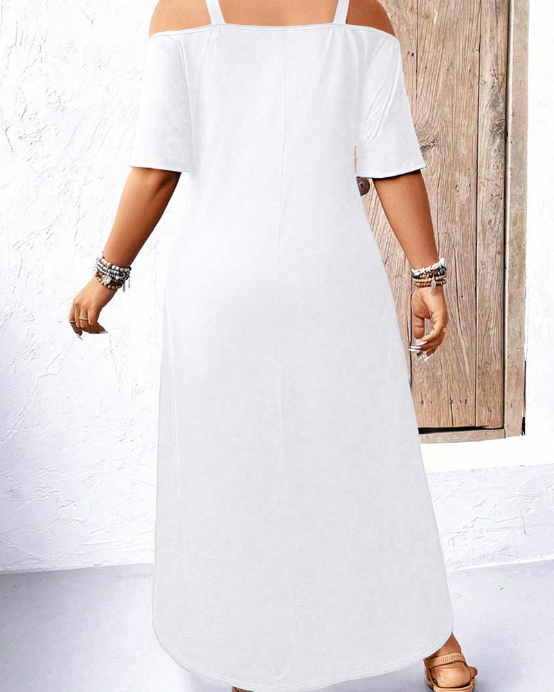 Solid V-Neck Off-Shoulder Long Dress