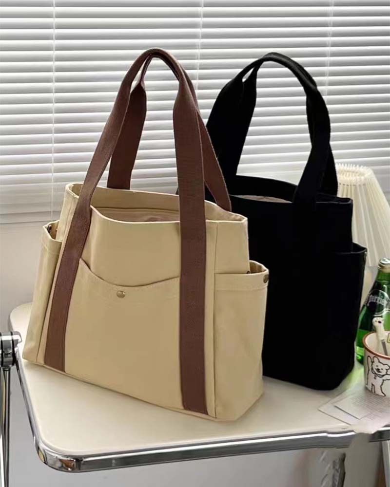 Large capacity canvas bag with double handles