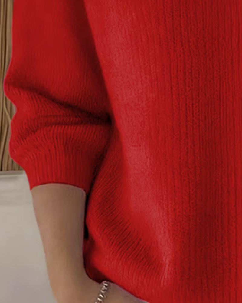Solid Color Turtleneck Straight Shoulder Sweater