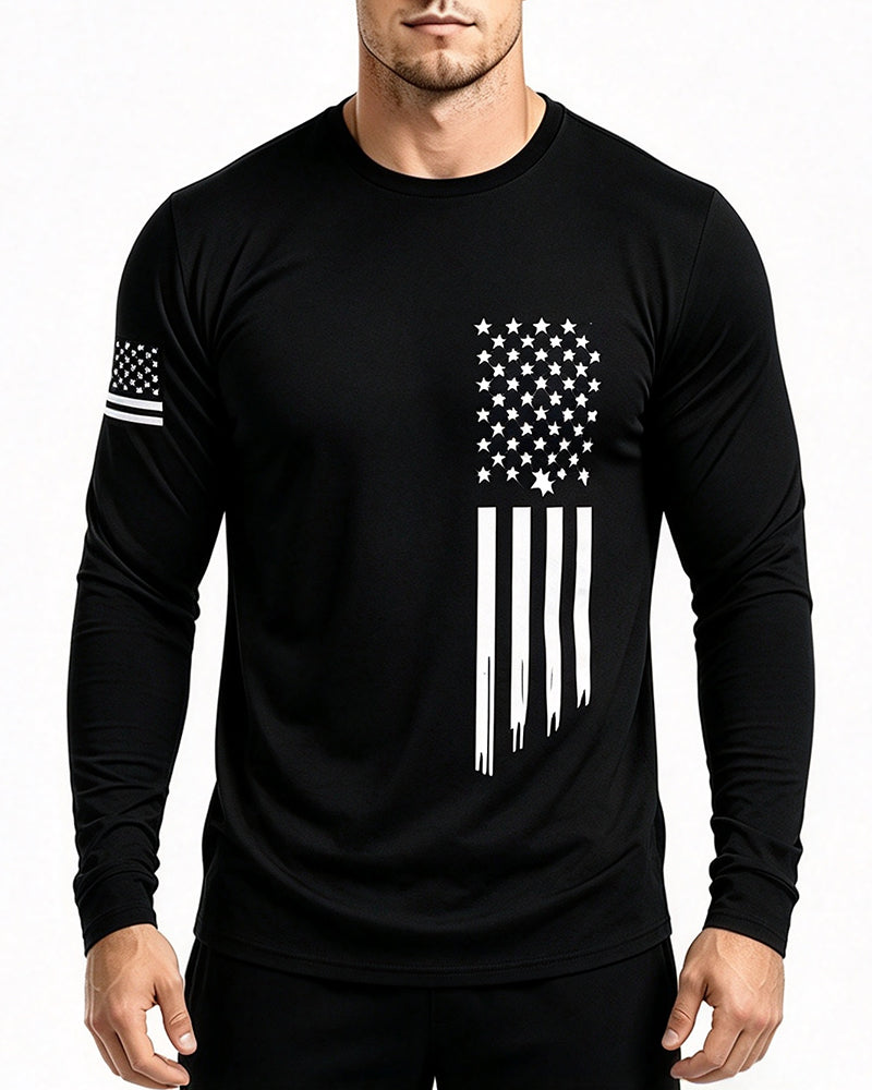 Men's National Flag Print Long-Sleeve Top