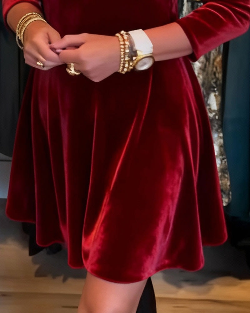 Half-Zip Velvet A-Line Dress