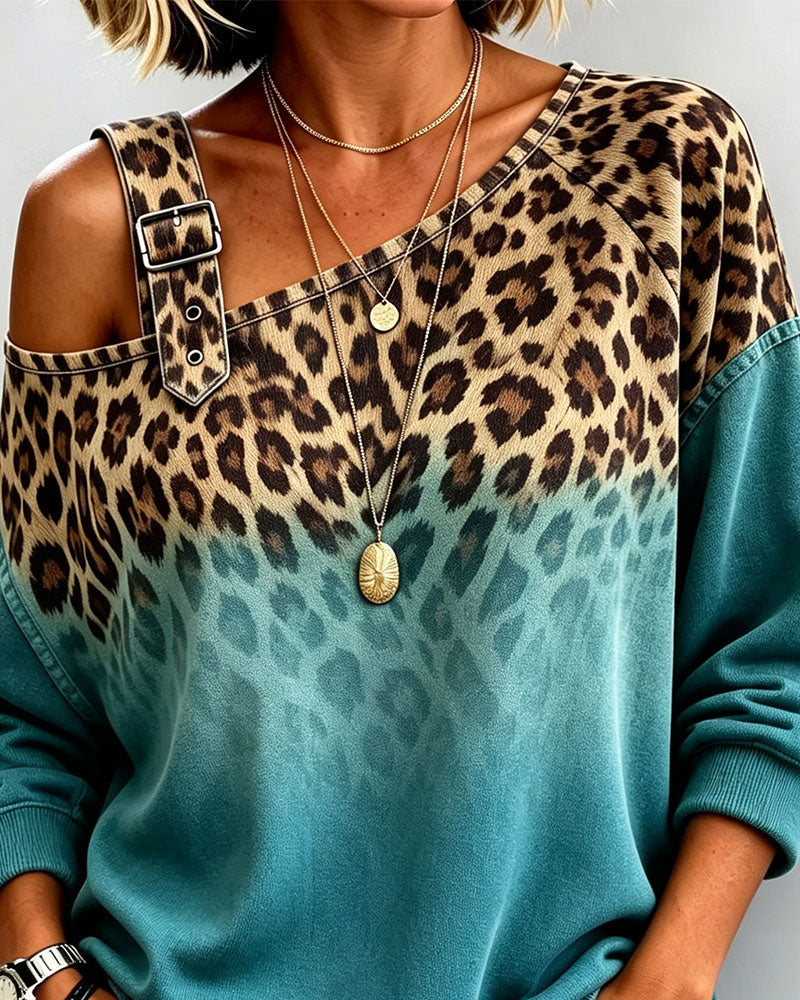 Gradient Off-Shoulder Leopard Print Top
