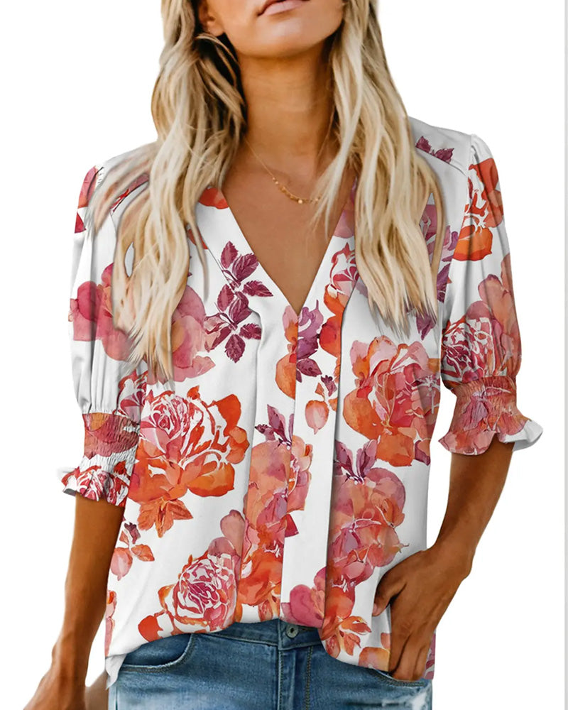 Elegant Small Floral Print Blouse