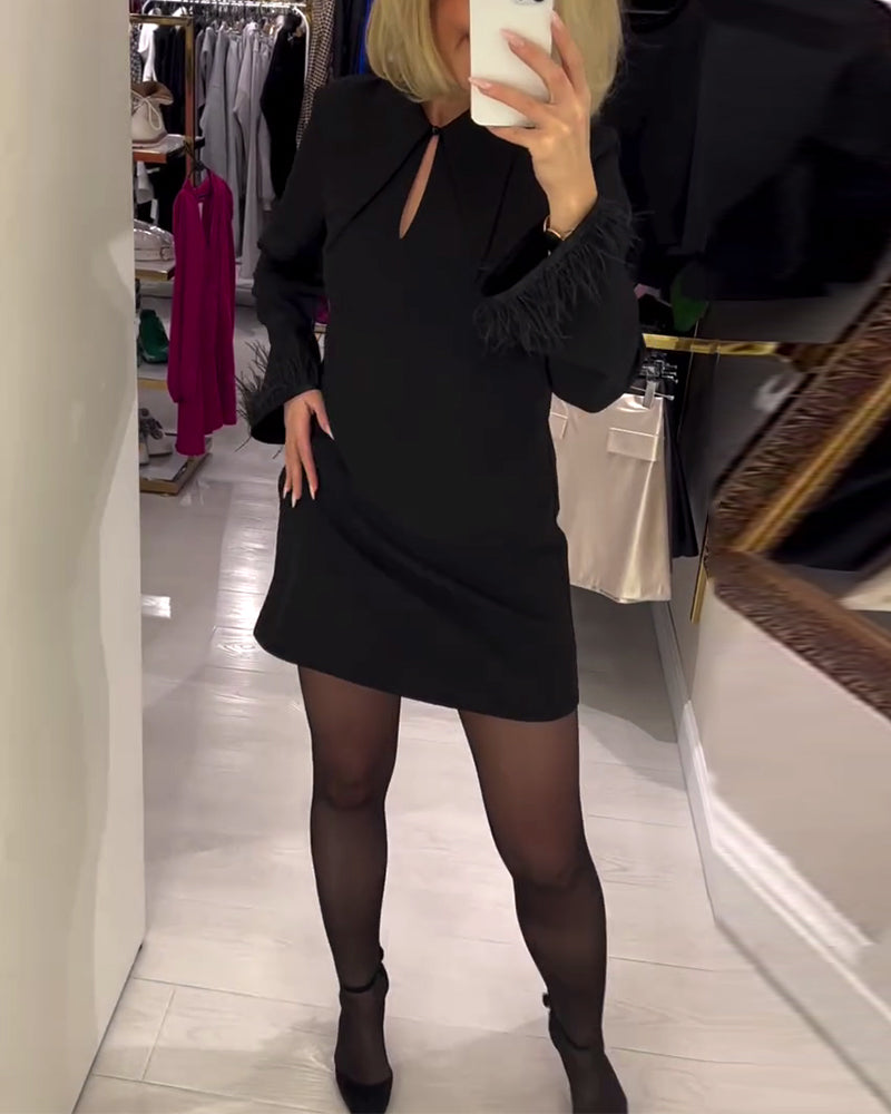 Solid Color Straight-Cut Long-Sleeved Dress