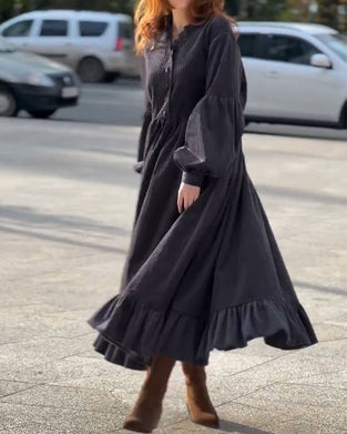 V-Neck Ruffle Pleated Maxi Dress