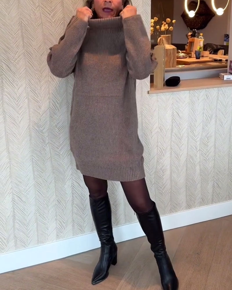 Fashionable Button-Design Sweater Dress