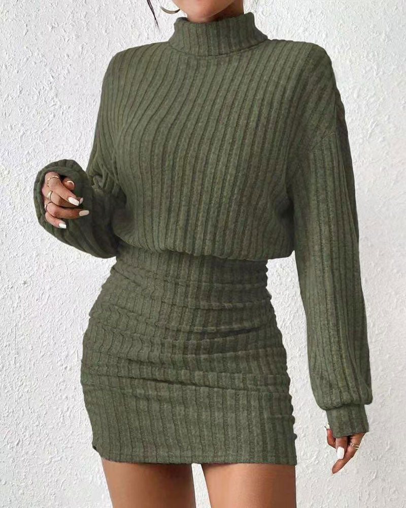 Ribbed Turtleneck Bodycon Dress