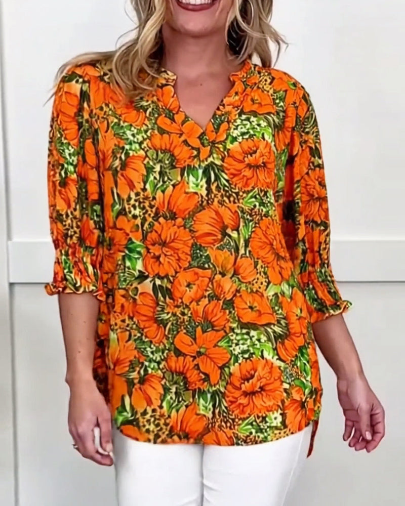 Half Sleeve Fashionable Floral Blouse