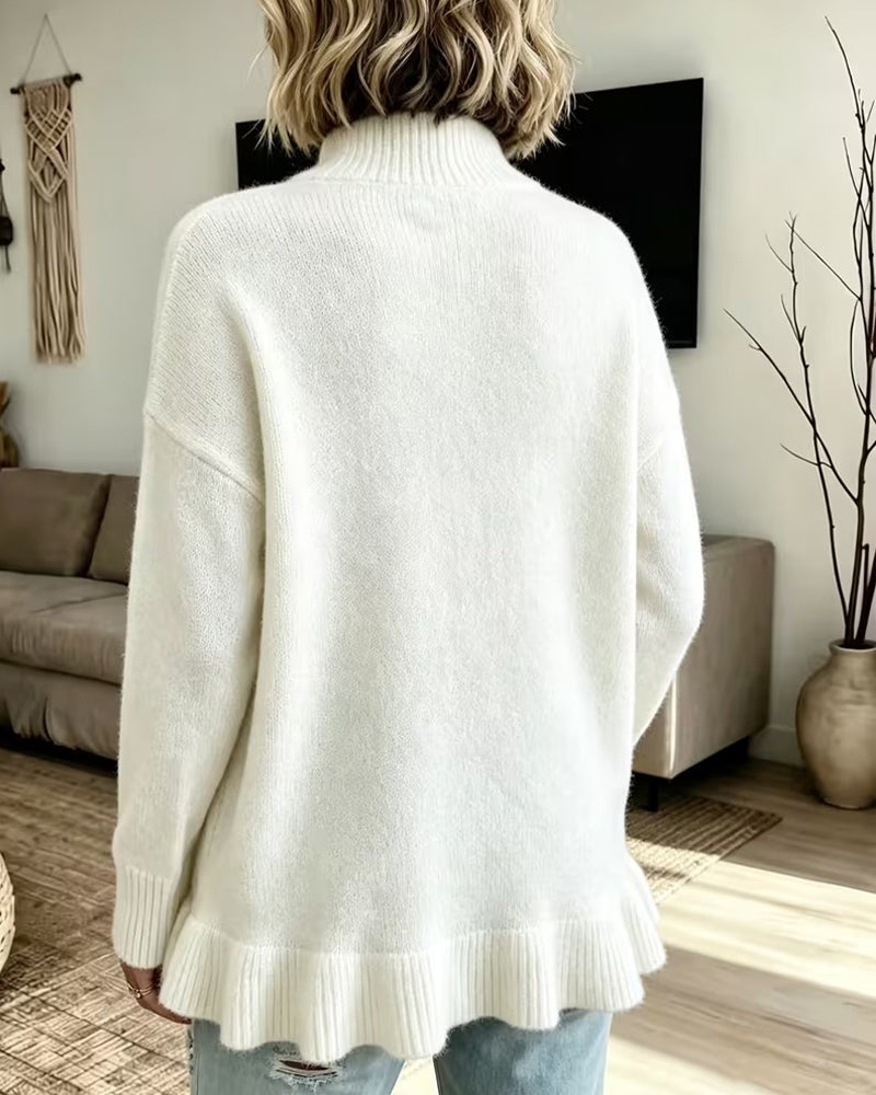 Mock Neck Ruffle Pullover