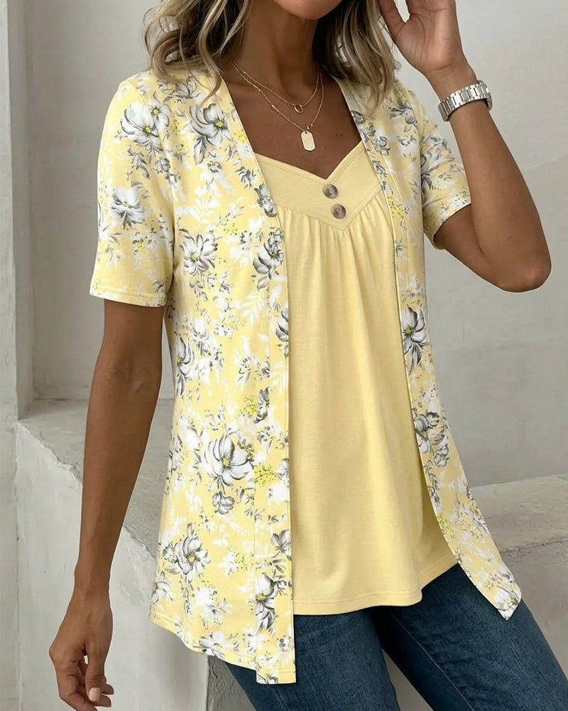 Floral Print Faux Two-Piece T-Shirt