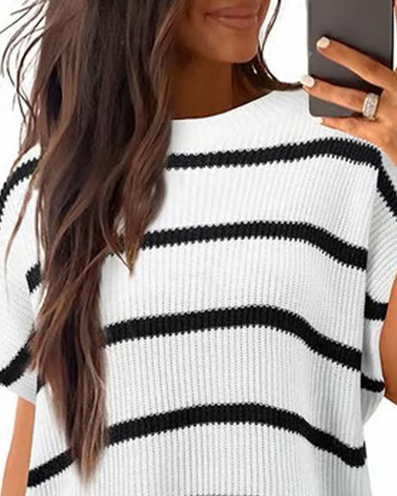 Solid Crewneck Batwing Sleeve Pullover