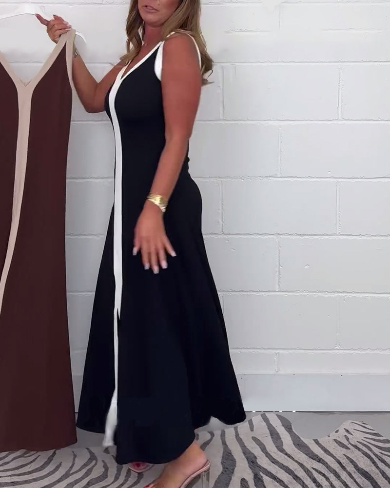Sleeveless colorblock slit dress