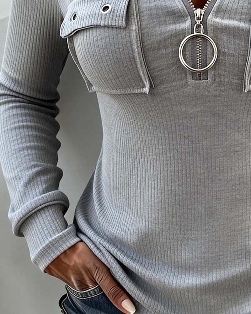Zip Hooded Fitted Blouse