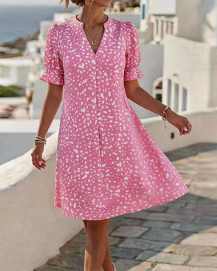 V-Neck Square Neck Puff Sleeve Print Dresses