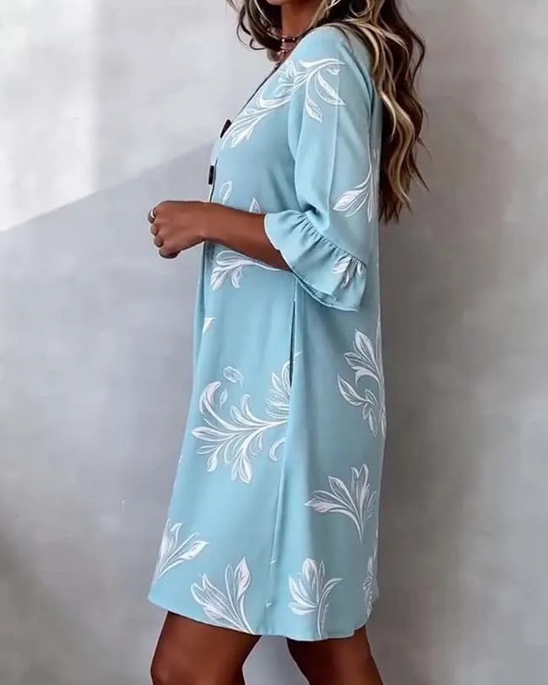 Three-Button Floral Print Dress