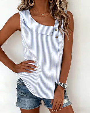 Striped Asymmetrical Sleeveless Blouse