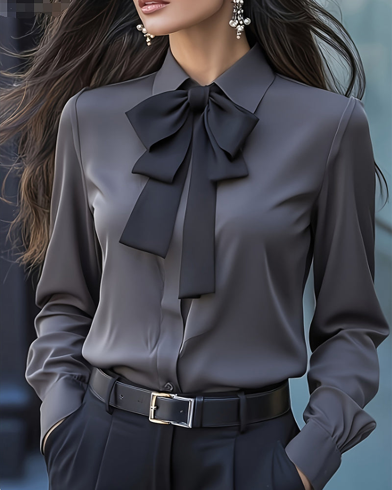 Bow Ruffle Long-Sleeved Shirt