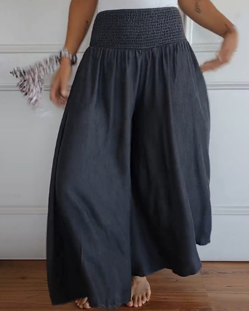 Elastic waist wide leg pants