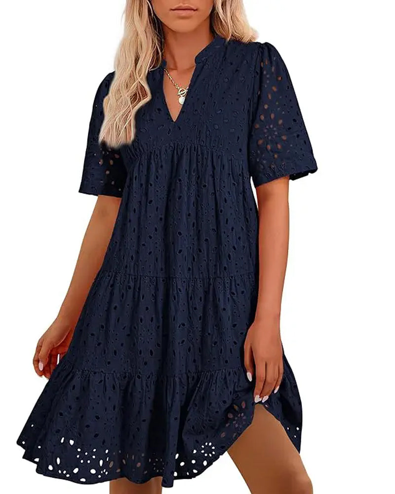 Stand Collar Hollow A-Line Dress