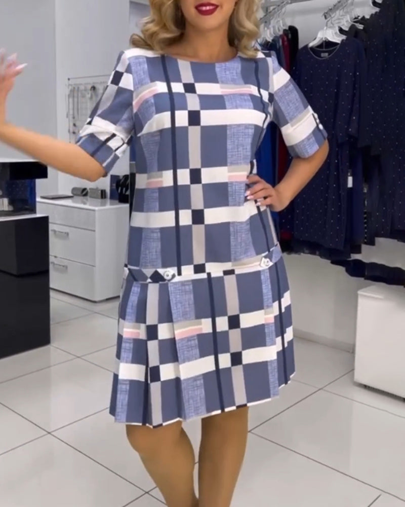 Round neck plaid dress