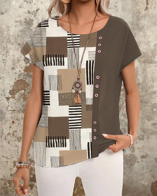 Geometric Print Striped T-Shirt