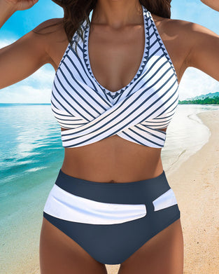 Sexy Striped Halter Neck Bikini