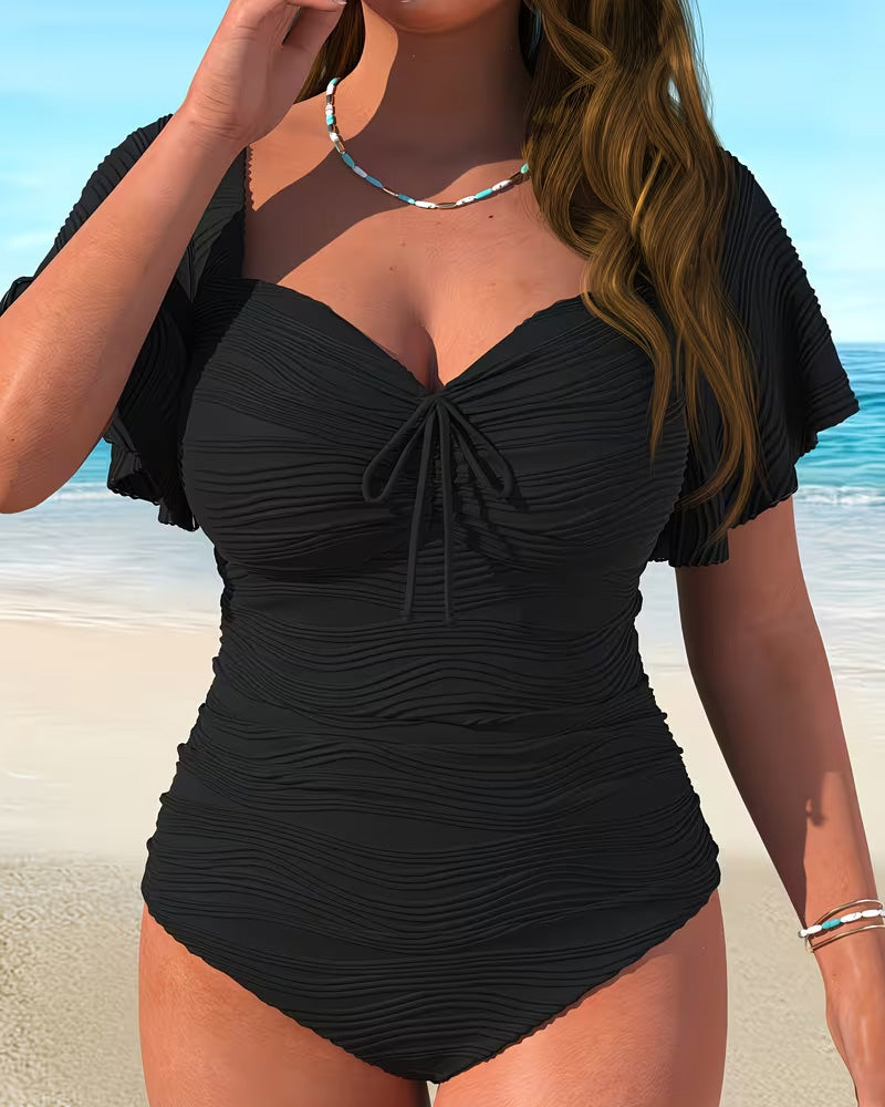 Ruffle Sleeve Drawstring One-Piece