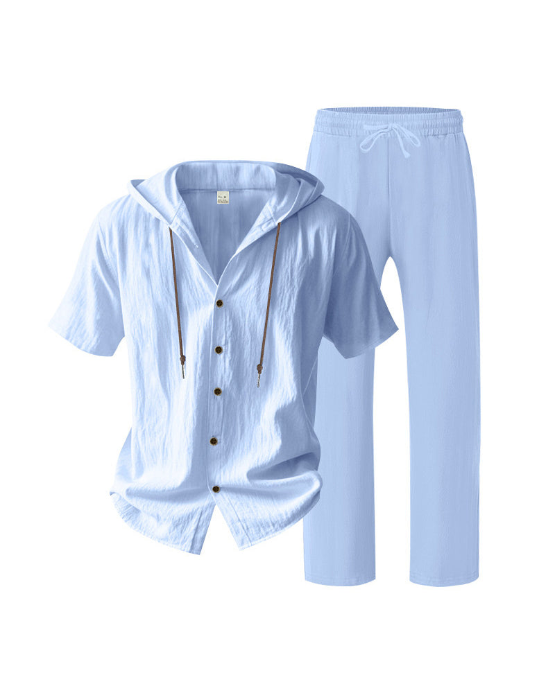 Men's Lightweight Hooded Two-Piece Set For Summer Casual Wear