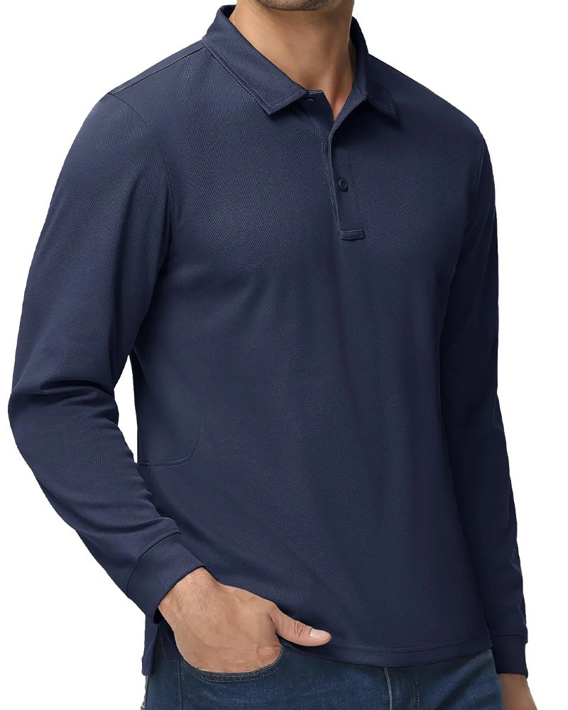 Polo Collar Long Sleeve Casual T-Shirt