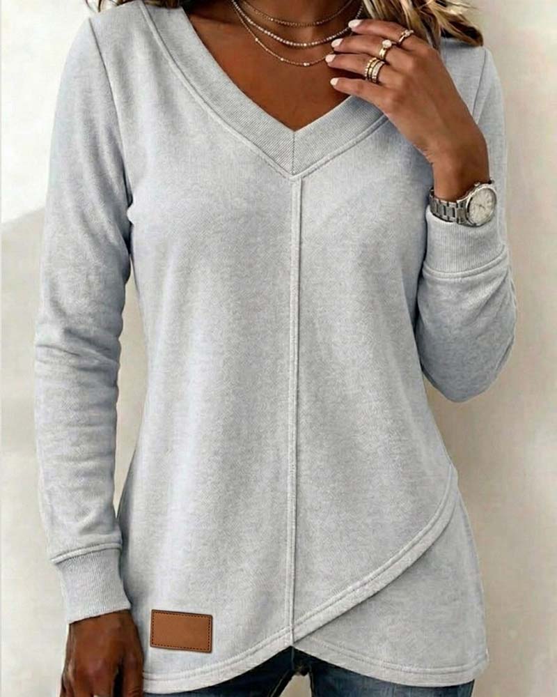 V-Neck Long-Sleeve Cross Asymmetric Sweatshirt