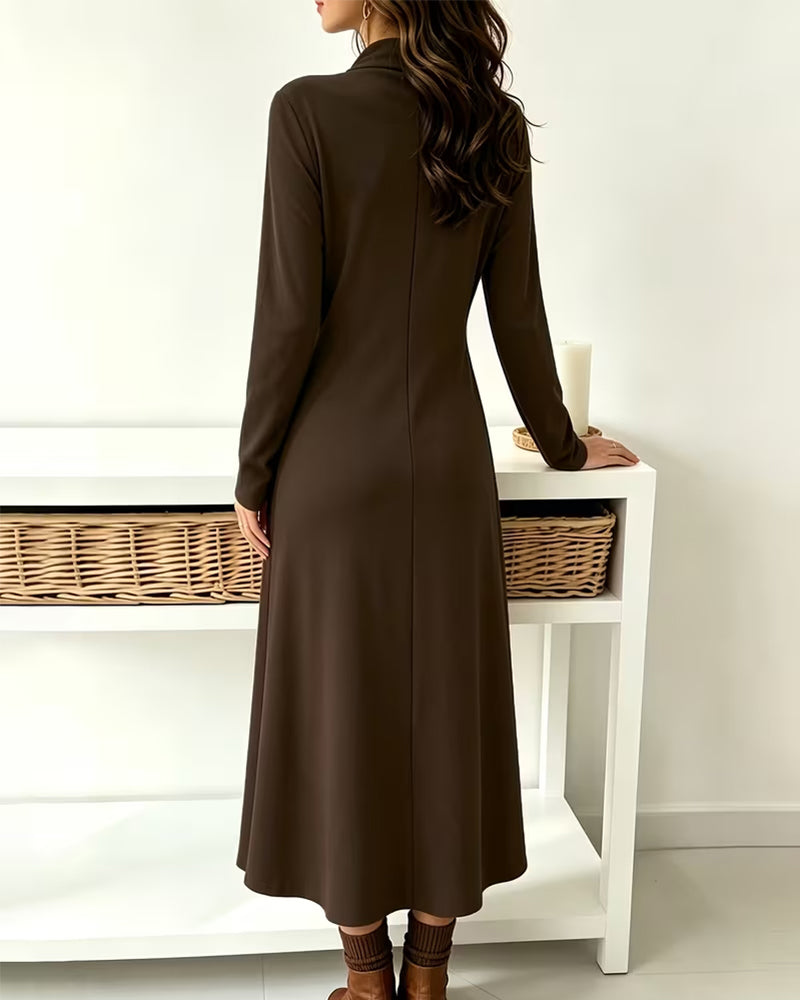 Cowl Neck Button Crossover Irregular Dress
