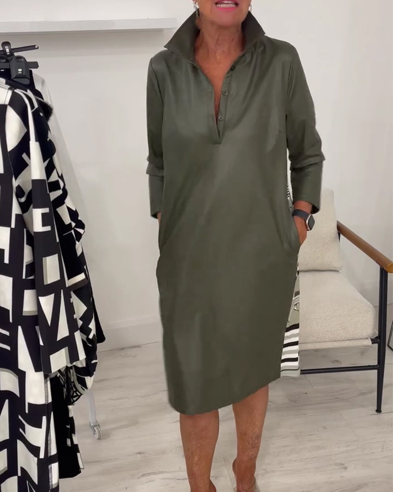 Lapel Solid Long Sleeve Dress