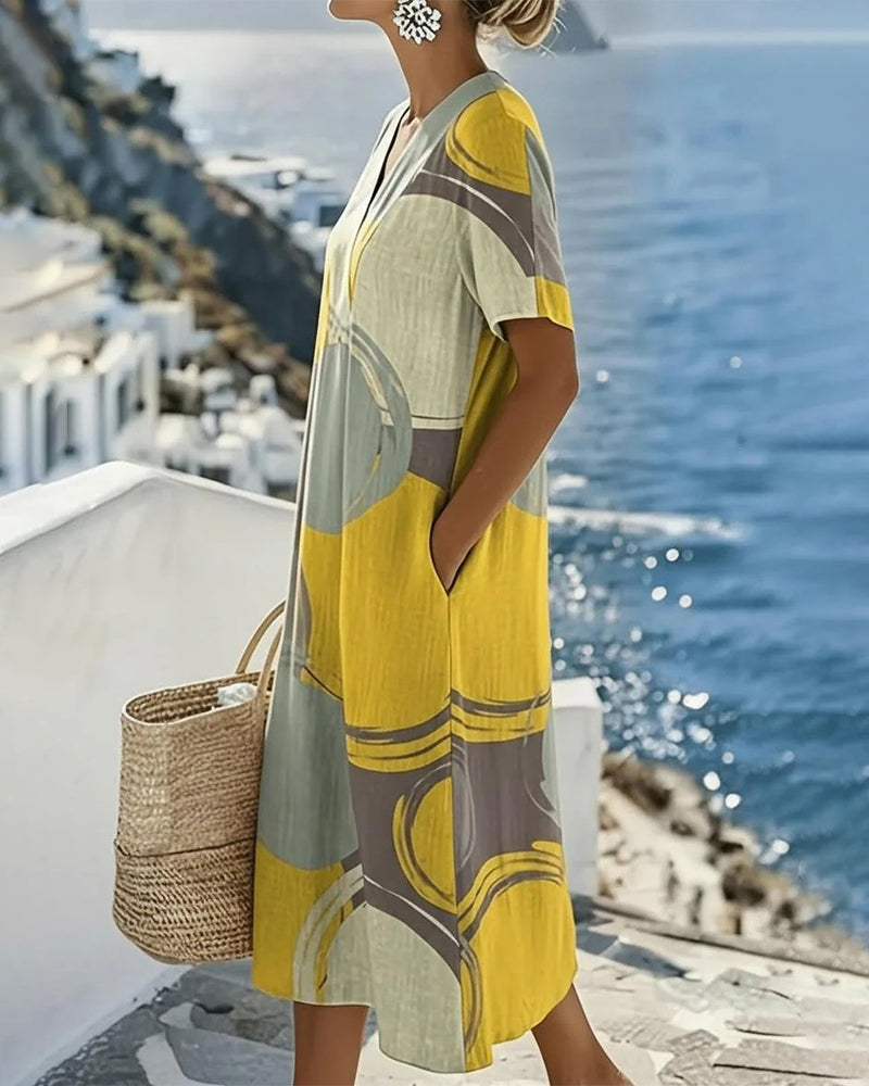 Color-Block Geometric Print Dress