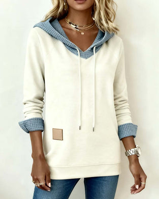 Casual Hooded Waffle-Paneled Sweatshirt