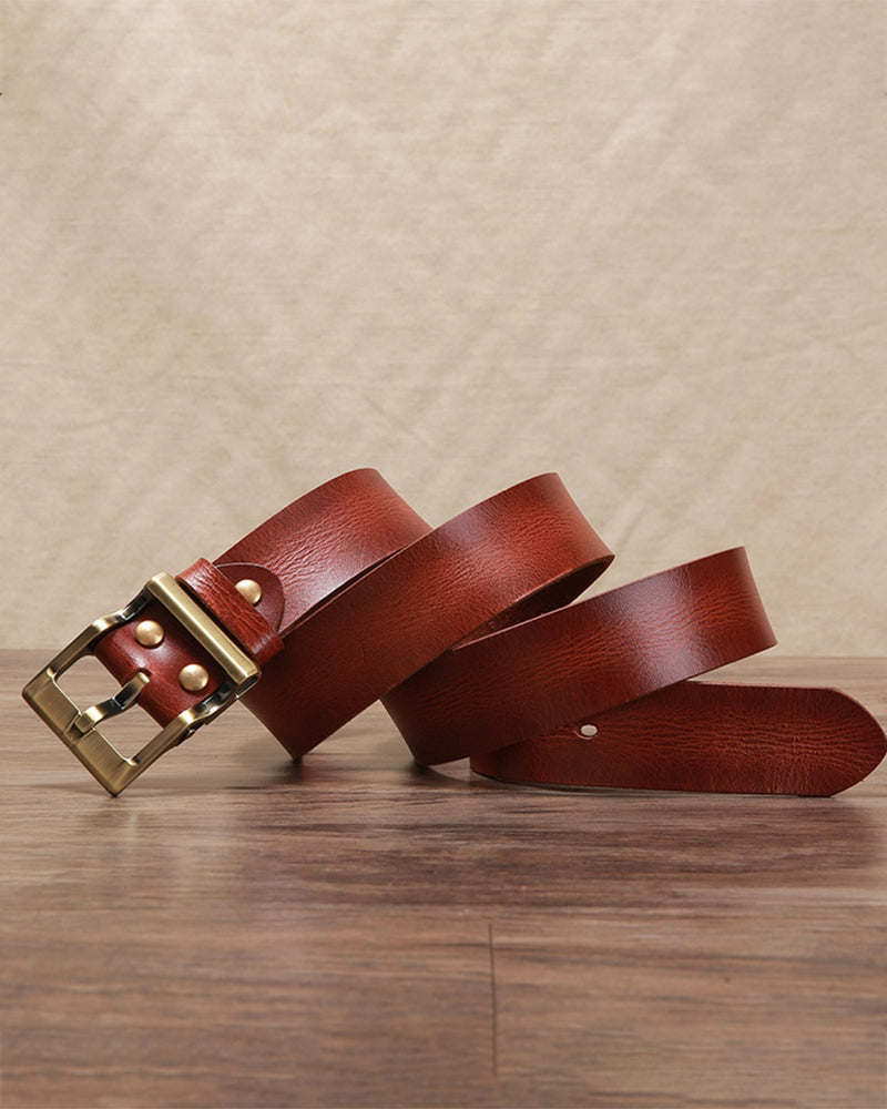 Vintage Distressed Top-Grain Leather Belt