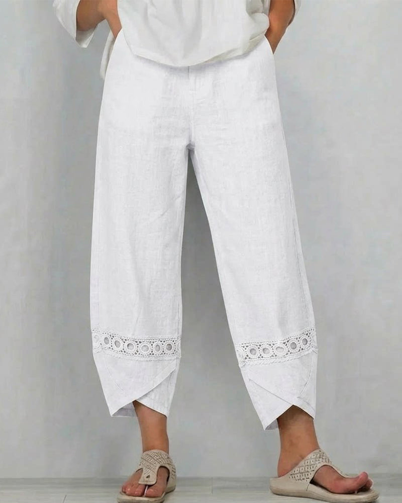 Solid Color Openwork Casual Pants