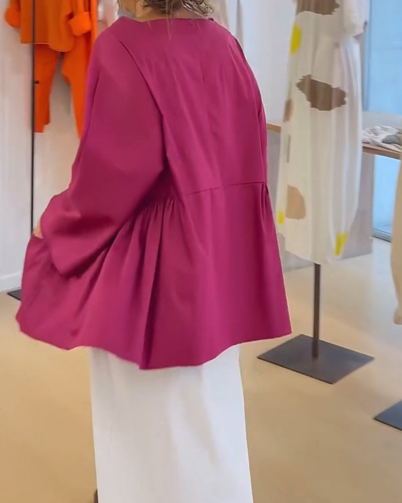 Solid Color Long Sleeve Blouse