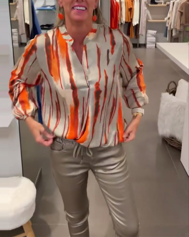 Long sleeve striped print blouse