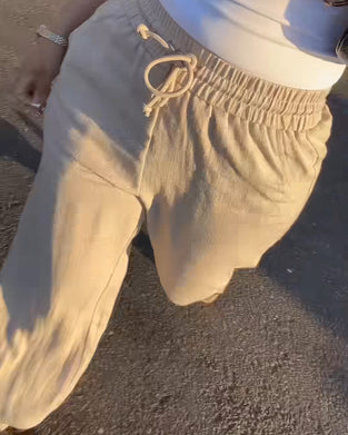 Drawstring Elastic Waist Casual Long Pants