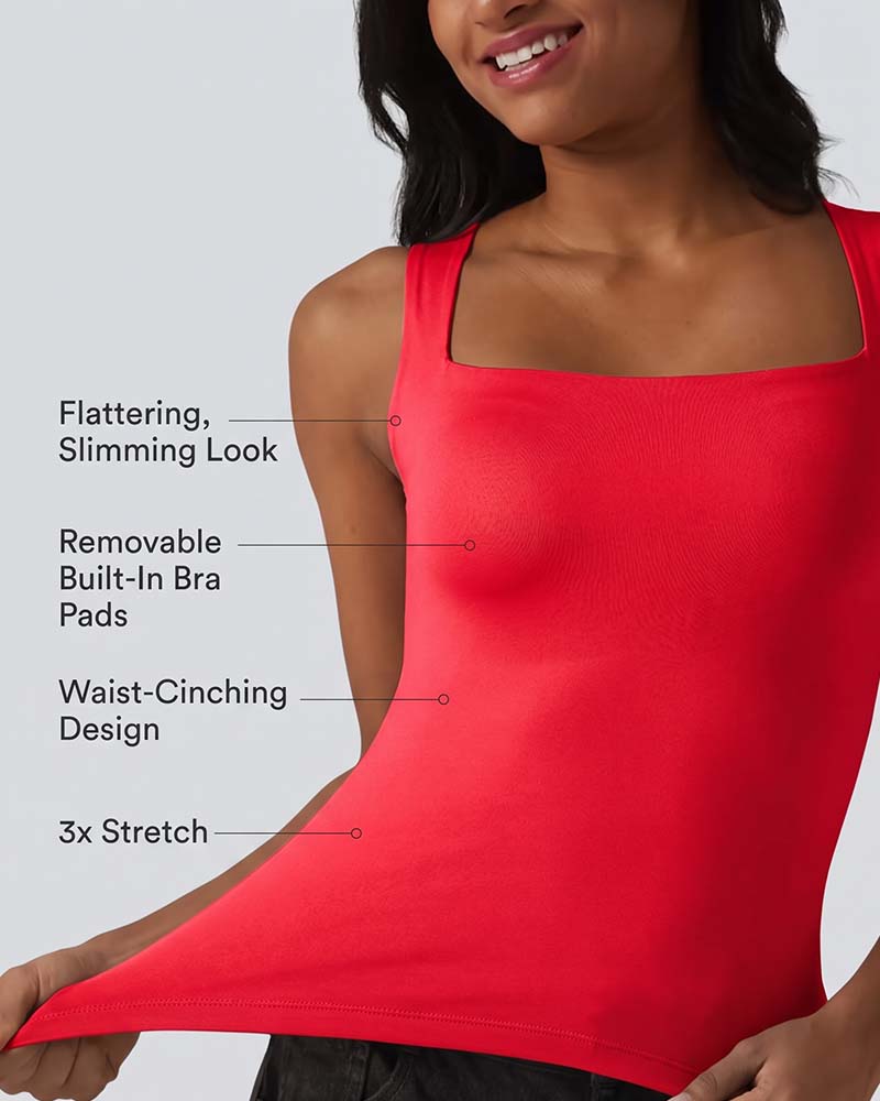 Solid Color Square Neck Built-In Bra Tank Top