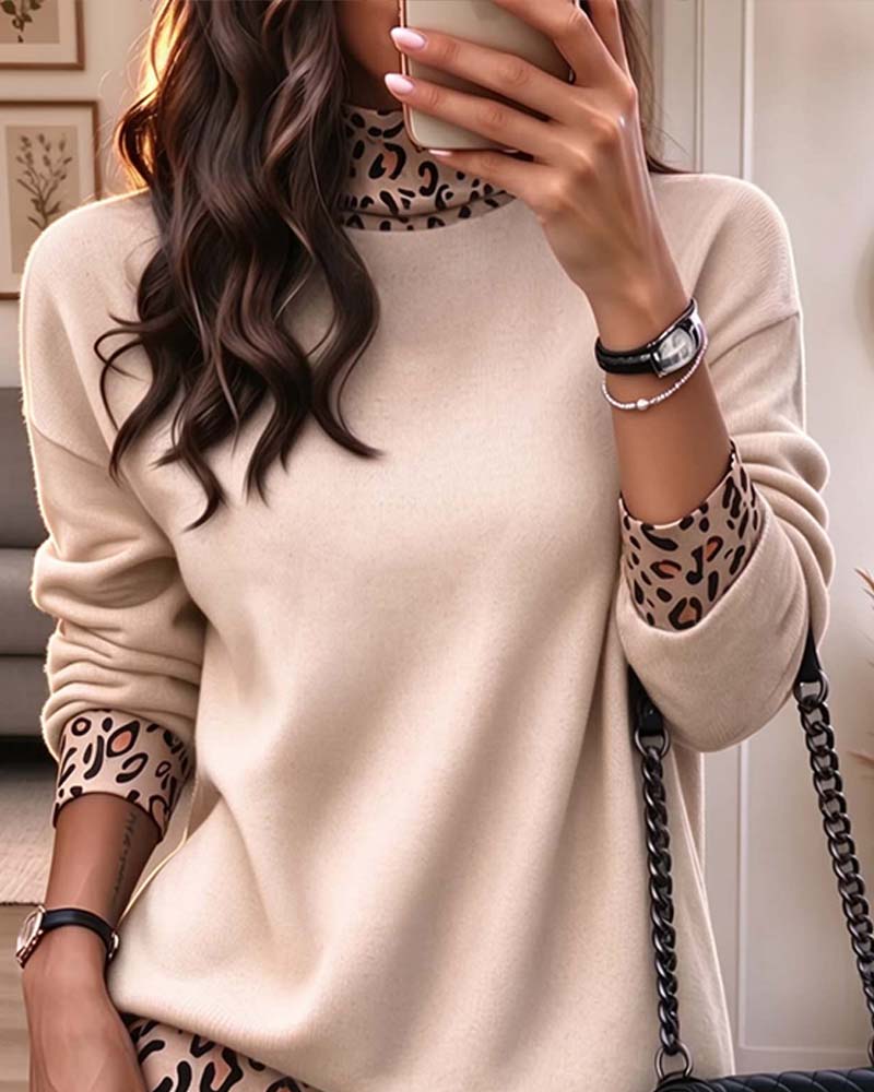 High Collar Leopard Print Slim Dress