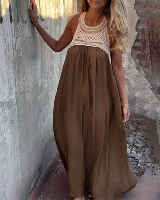 Halter-Neck Patchwork Long Dress