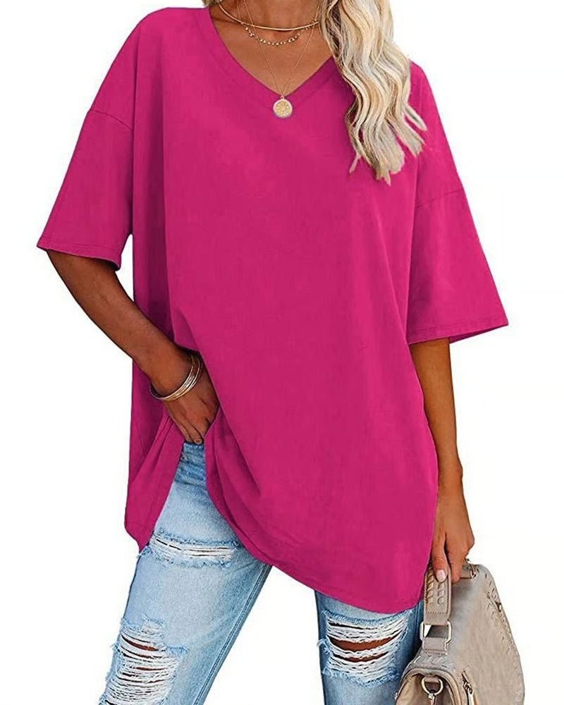 V-Neck Loose Casual Short Sleeve T-Shirt