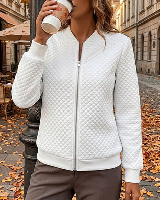 Diamond Quilted Stand Collar Zipper Coat