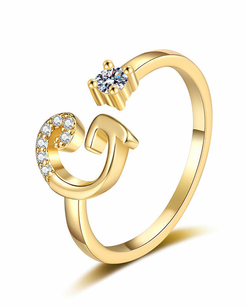 Adjustable Sparkling Initial Ring For Women
